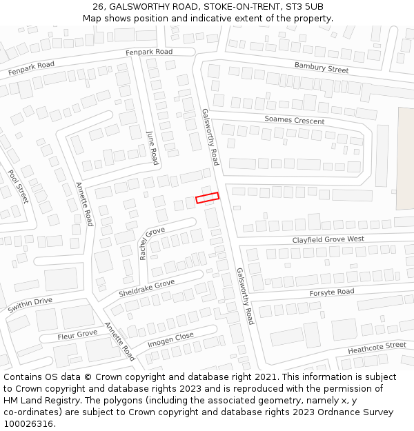 26, GALSWORTHY ROAD, STOKE-ON-TRENT, ST3 5UB: Location map and indicative extent of plot