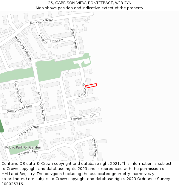 26, GARRISON VIEW, PONTEFRACT, WF8 2YN: Location map and indicative extent of plot