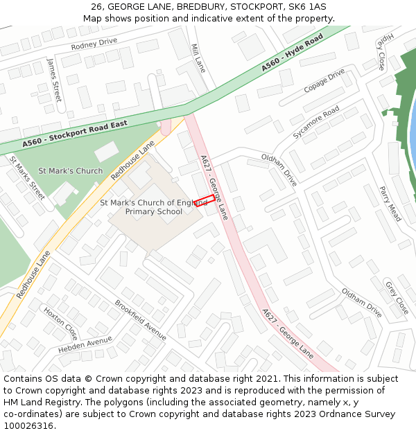 26, GEORGE LANE, BREDBURY, STOCKPORT, SK6 1AS: Location map and indicative extent of plot