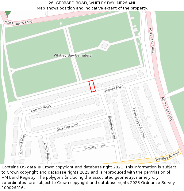 26, GERRARD ROAD, WHITLEY BAY, NE26 4NL: Location map and indicative extent of plot