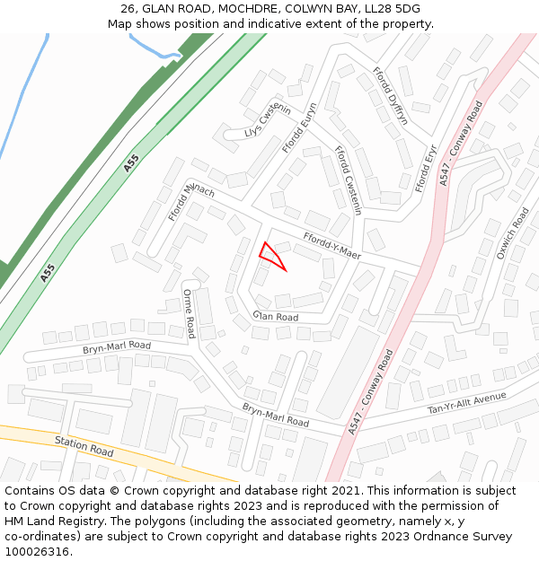 26, GLAN ROAD, MOCHDRE, COLWYN BAY, LL28 5DG: Location map and indicative extent of plot