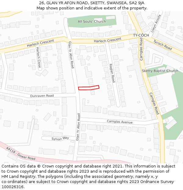 26, GLAN YR AFON ROAD, SKETTY, SWANSEA, SA2 9JA: Location map and indicative extent of plot