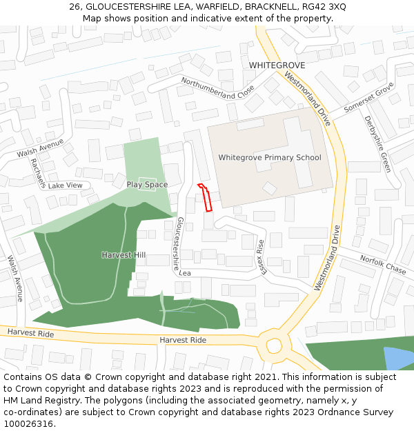 26, GLOUCESTERSHIRE LEA, WARFIELD, BRACKNELL, RG42 3XQ: Location map and indicative extent of plot