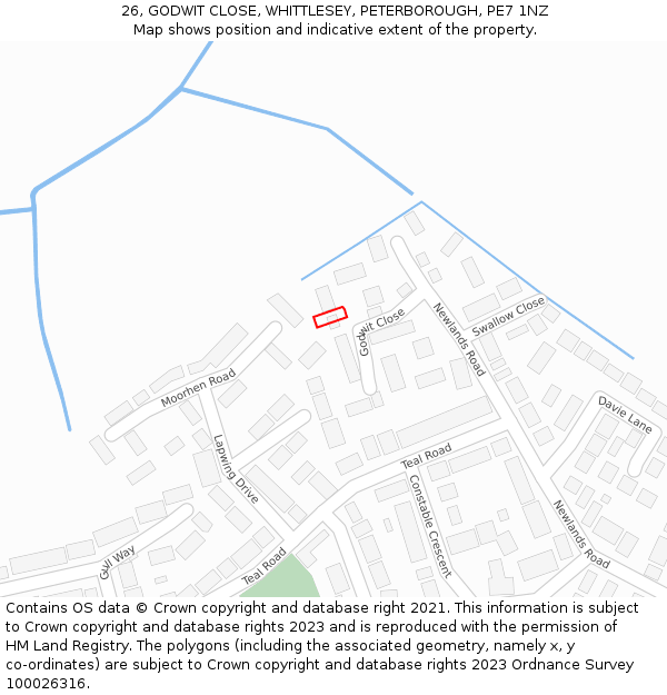 26, GODWIT CLOSE, WHITTLESEY, PETERBOROUGH, PE7 1NZ: Location map and indicative extent of plot