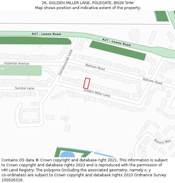 26, GOLDEN MILLER LANE, POLEGATE, BN26 5HW: Location map and indicative extent of plot