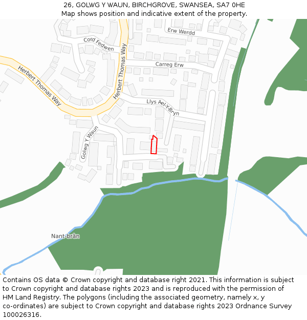 26, GOLWG Y WAUN, BIRCHGROVE, SWANSEA, SA7 0HE: Location map and indicative extent of plot