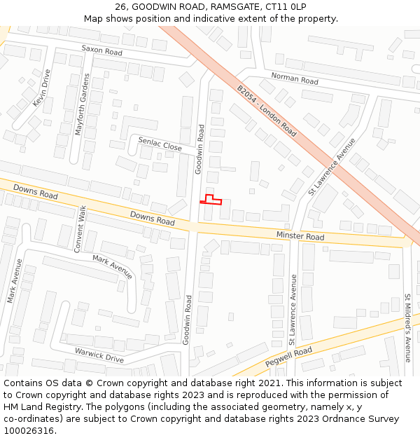 26, GOODWIN ROAD, RAMSGATE, CT11 0LP: Location map and indicative extent of plot