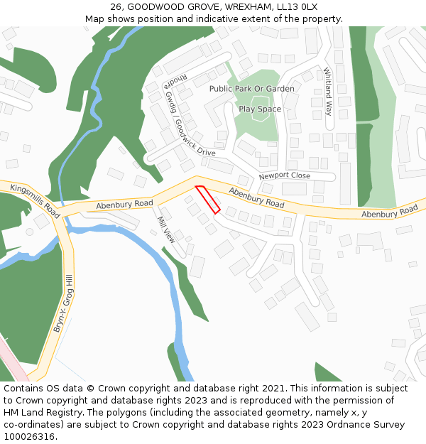 26, GOODWOOD GROVE, WREXHAM, LL13 0LX: Location map and indicative extent of plot