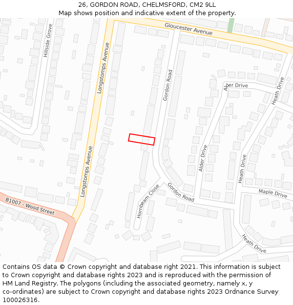 26, GORDON ROAD, CHELMSFORD, CM2 9LL: Location map and indicative extent of plot