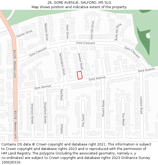 26, GORE AVENUE, SALFORD, M5 5LG: Location map and indicative extent of plot