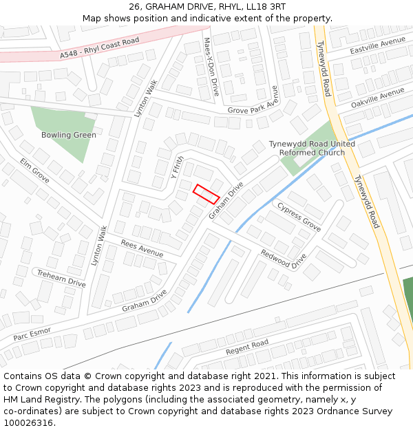 26, GRAHAM DRIVE, RHYL, LL18 3RT: Location map and indicative extent of plot