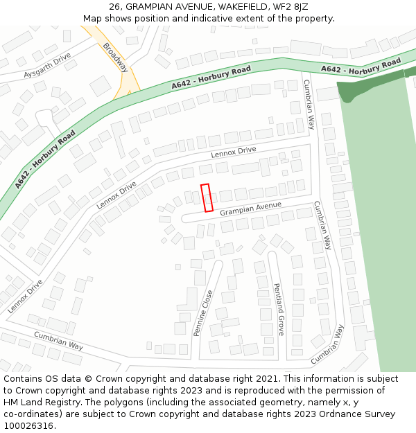 26, GRAMPIAN AVENUE, WAKEFIELD, WF2 8JZ: Location map and indicative extent of plot