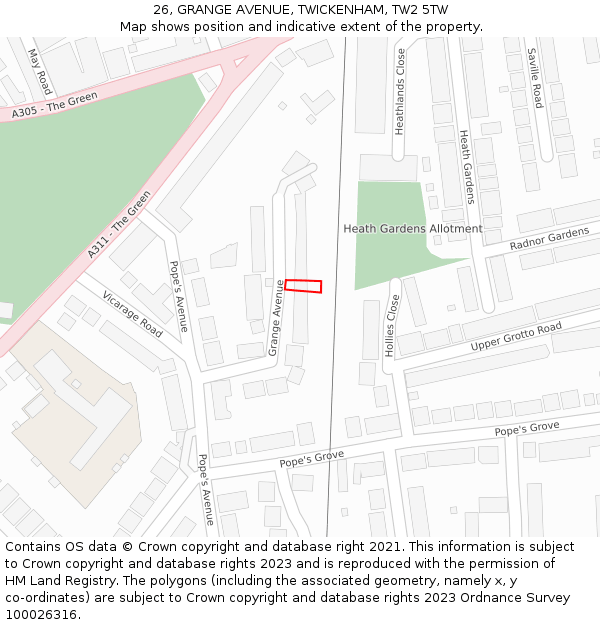 26, GRANGE AVENUE, TWICKENHAM, TW2 5TW: Location map and indicative extent of plot