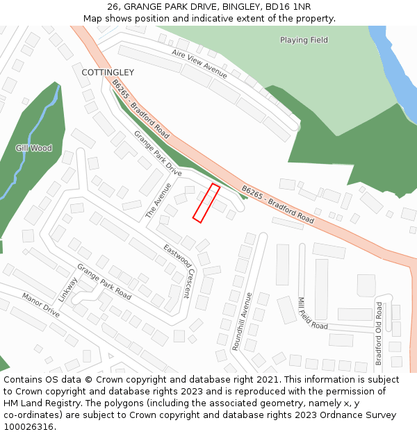 26, GRANGE PARK DRIVE, BINGLEY, BD16 1NR: Location map and indicative extent of plot