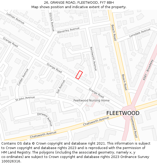 26, GRANGE ROAD, FLEETWOOD, FY7 8BH: Location map and indicative extent of plot