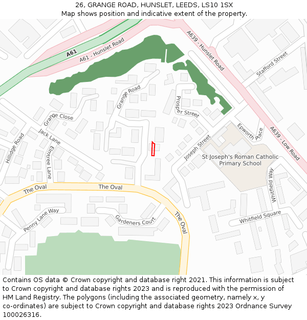 26, GRANGE ROAD, HUNSLET, LEEDS, LS10 1SX: Location map and indicative extent of plot