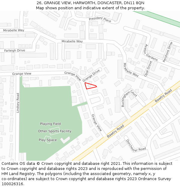 26, GRANGE VIEW, HARWORTH, DONCASTER, DN11 8QN: Location map and indicative extent of plot