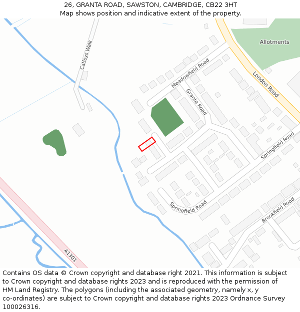 26, GRANTA ROAD, SAWSTON, CAMBRIDGE, CB22 3HT: Location map and indicative extent of plot