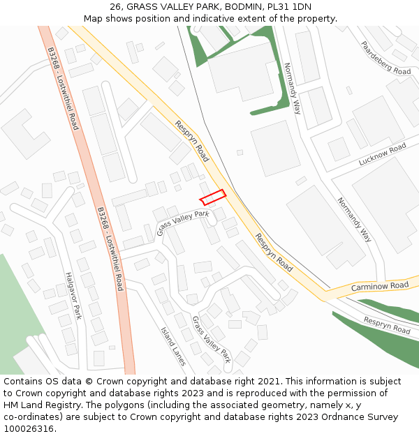 26, GRASS VALLEY PARK, BODMIN, PL31 1DN: Location map and indicative extent of plot