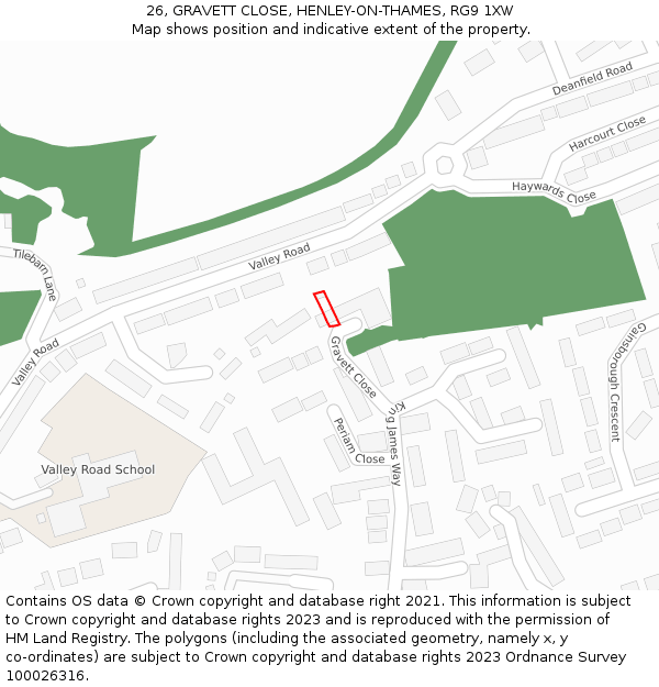 26, GRAVETT CLOSE, HENLEY-ON-THAMES, RG9 1XW: Location map and indicative extent of plot