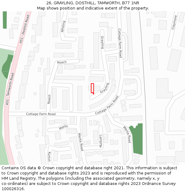 26, GRAYLING, DOSTHILL, TAMWORTH, B77 1NR: Location map and indicative extent of plot