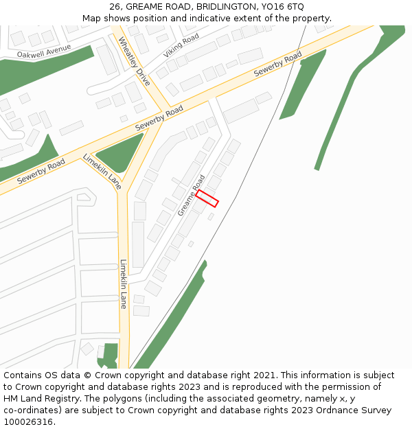 26, GREAME ROAD, BRIDLINGTON, YO16 6TQ: Location map and indicative extent of plot