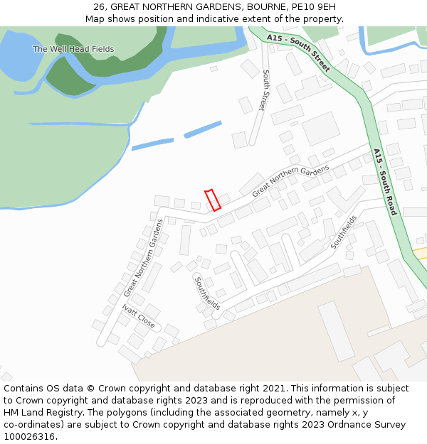 26, GREAT NORTHERN GARDENS, BOURNE, PE10 9EH: Location map and indicative extent of plot