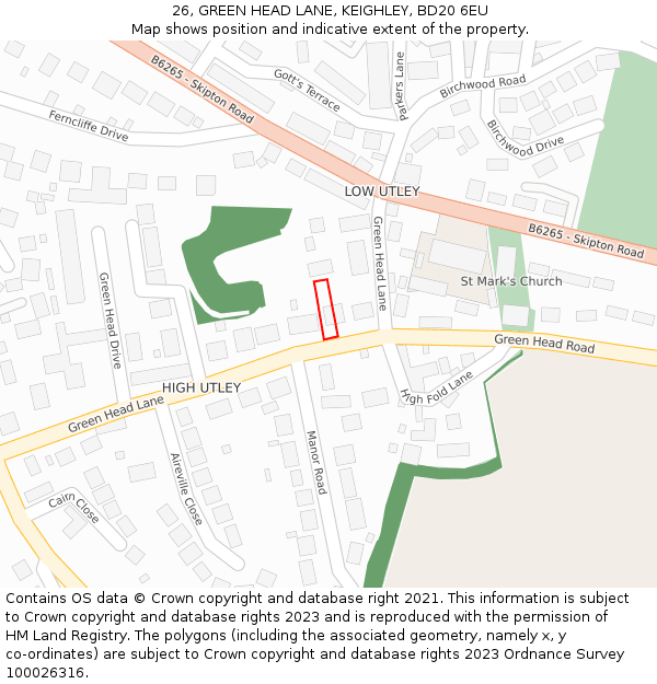 26, GREEN HEAD LANE, KEIGHLEY, BD20 6EU: Location map and indicative extent of plot