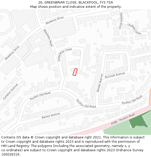 26, GREENBRIAR CLOSE, BLACKPOOL, FY3 7SA: Location map and indicative extent of plot