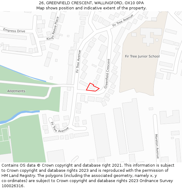 26, GREENFIELD CRESCENT, WALLINGFORD, OX10 0PA: Location map and indicative extent of plot