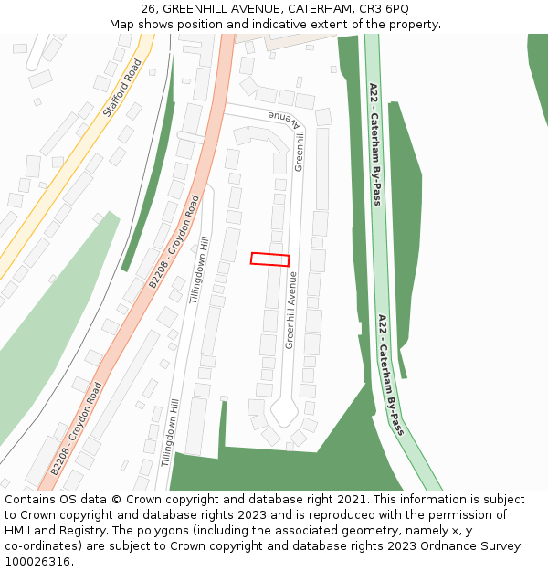 26, GREENHILL AVENUE, CATERHAM, CR3 6PQ: Location map and indicative extent of plot