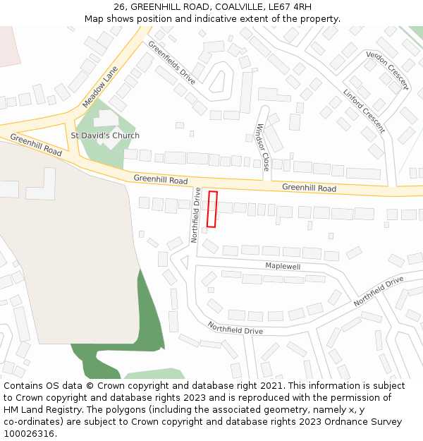 26, GREENHILL ROAD, COALVILLE, LE67 4RH: Location map and indicative extent of plot