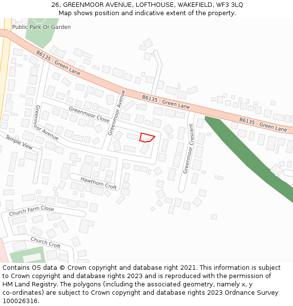 26, GREENMOOR AVENUE, LOFTHOUSE, WAKEFIELD, WF3 3LQ: Location map and indicative extent of plot