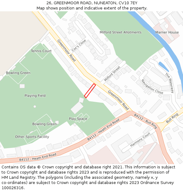 26, GREENMOOR ROAD, NUNEATON, CV10 7EY: Location map and indicative extent of plot