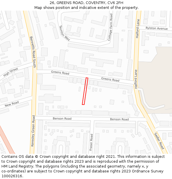 26, GREENS ROAD, COVENTRY, CV6 2FH: Location map and indicative extent of plot