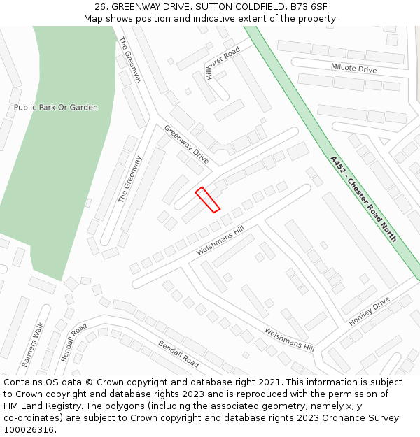 26, GREENWAY DRIVE, SUTTON COLDFIELD, B73 6SF: Location map and indicative extent of plot