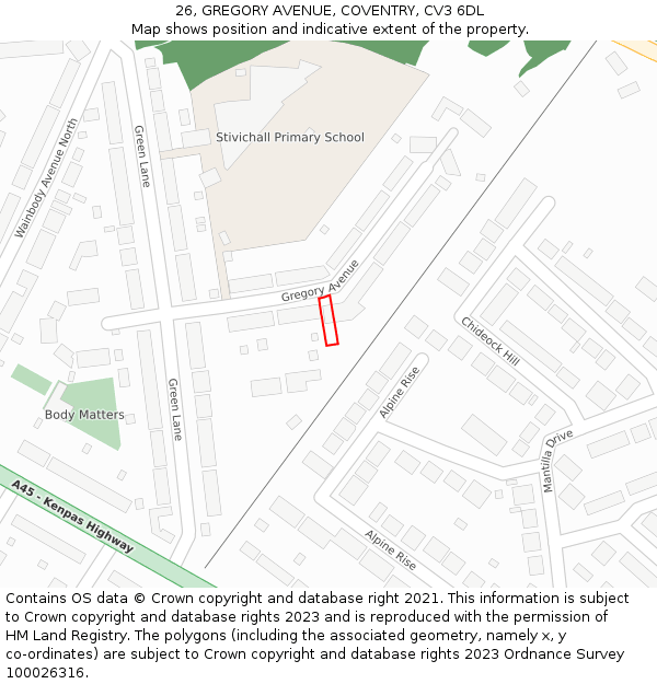 26, GREGORY AVENUE, COVENTRY, CV3 6DL: Location map and indicative extent of plot