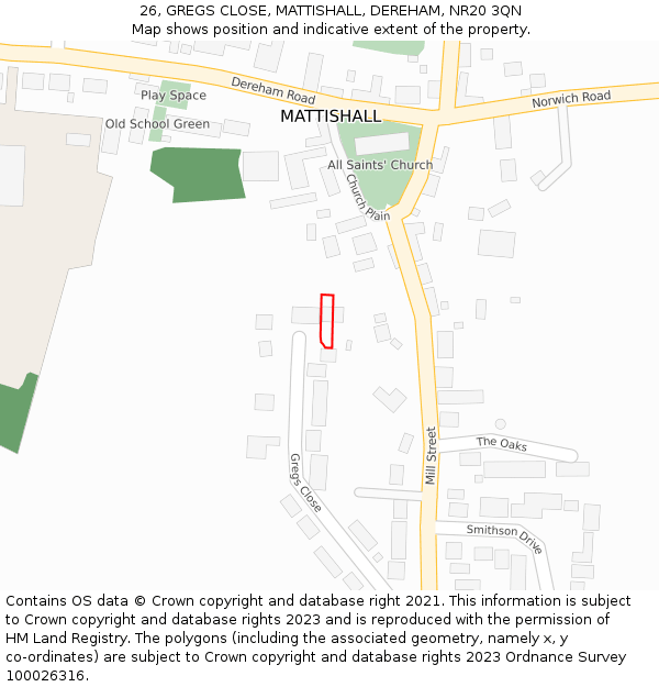 26, GREGS CLOSE, MATTISHALL, DEREHAM, NR20 3QN: Location map and indicative extent of plot