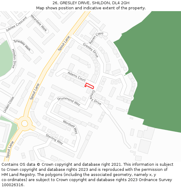 26, GRESLEY DRIVE, SHILDON, DL4 2GH: Location map and indicative extent of plot