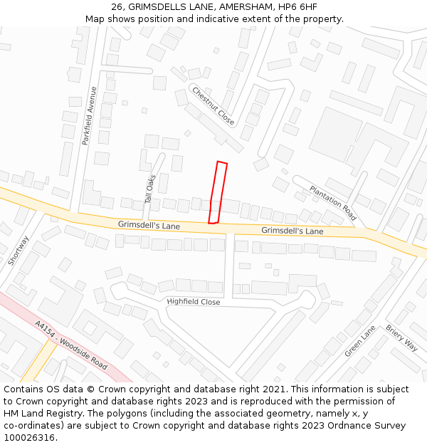 26, GRIMSDELLS LANE, AMERSHAM, HP6 6HF: Location map and indicative extent of plot