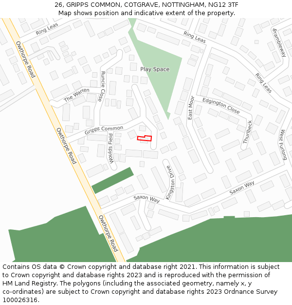 26, GRIPPS COMMON, COTGRAVE, NOTTINGHAM, NG12 3TF: Location map and indicative extent of plot