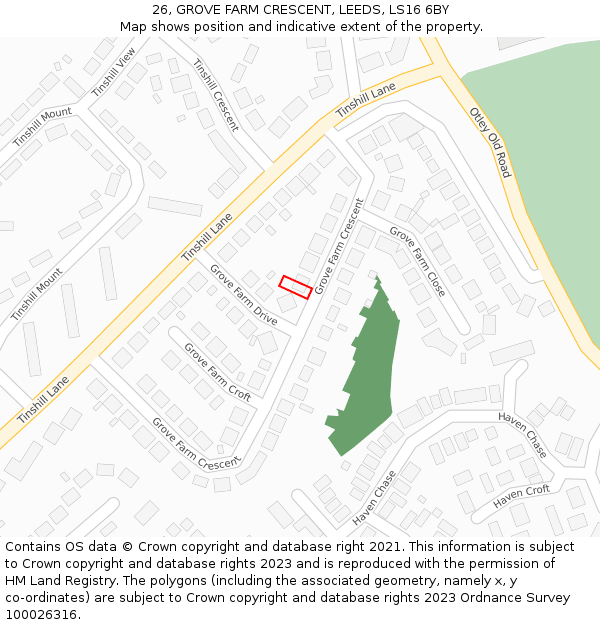 26, GROVE FARM CRESCENT, LEEDS, LS16 6BY: Location map and indicative extent of plot