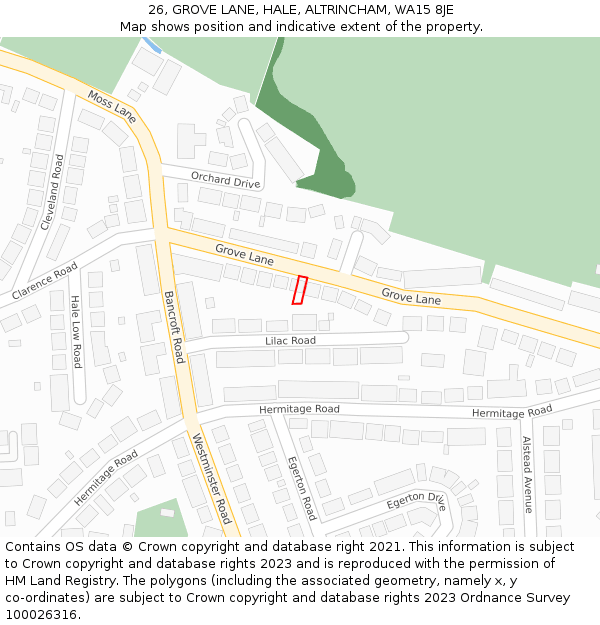 26, GROVE LANE, HALE, ALTRINCHAM, WA15 8JE: Location map and indicative extent of plot