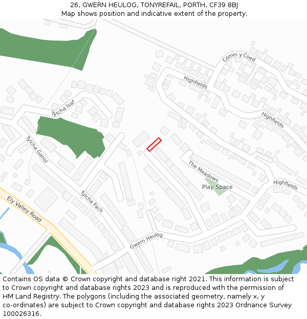 26, GWERN HEULOG, TONYREFAIL, PORTH, CF39 8BJ: Location map and indicative extent of plot