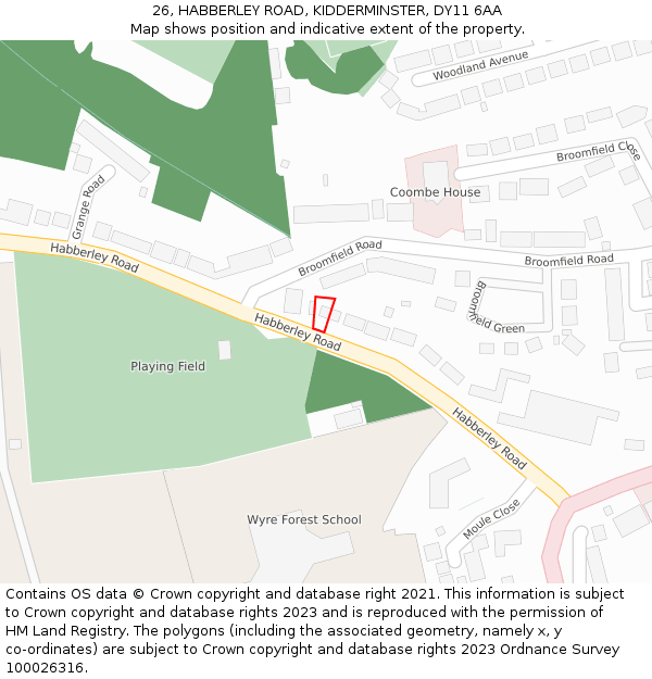 26, HABBERLEY ROAD, KIDDERMINSTER, DY11 6AA: Location map and indicative extent of plot