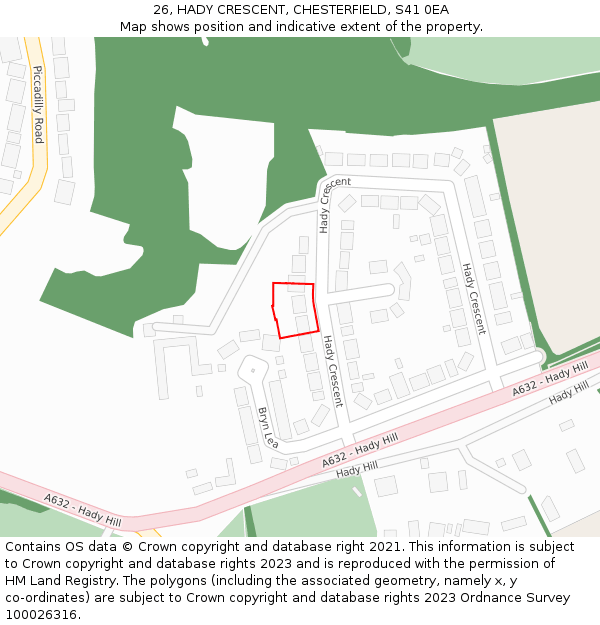 26, HADY CRESCENT, CHESTERFIELD, S41 0EA: Location map and indicative extent of plot