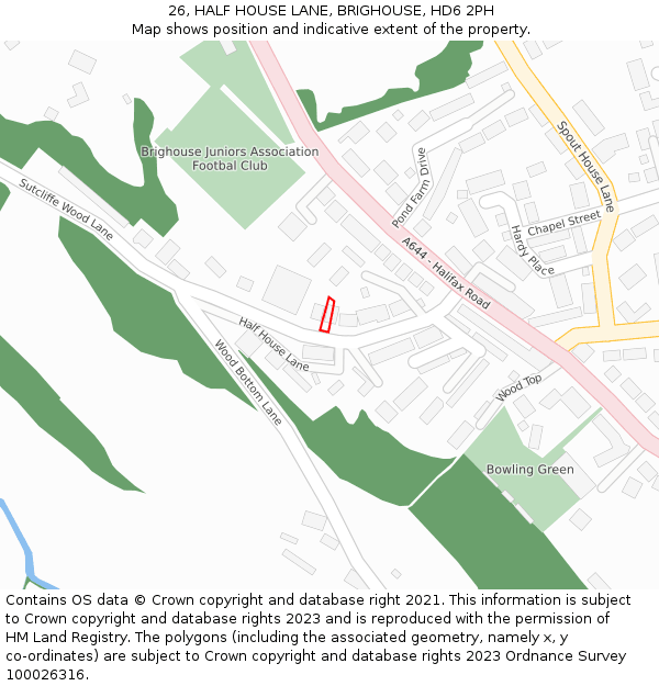 26, HALF HOUSE LANE, BRIGHOUSE, HD6 2PH: Location map and indicative extent of plot