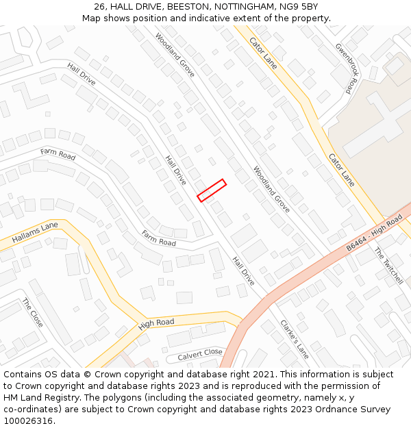 26, HALL DRIVE, BEESTON, NOTTINGHAM, NG9 5BY: Location map and indicative extent of plot