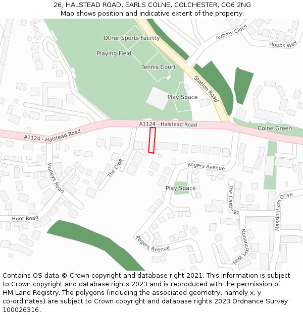 26, HALSTEAD ROAD, EARLS COLNE, COLCHESTER, CO6 2NG: Location map and indicative extent of plot