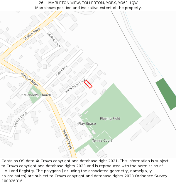 26, HAMBLETON VIEW, TOLLERTON, YORK, YO61 1QW: Location map and indicative extent of plot